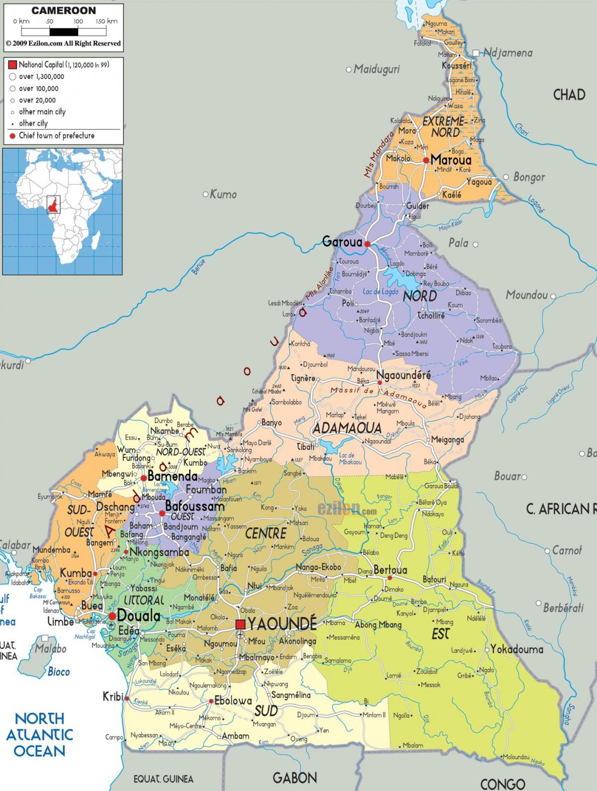 კამერუნი რუკა და რეგიონები